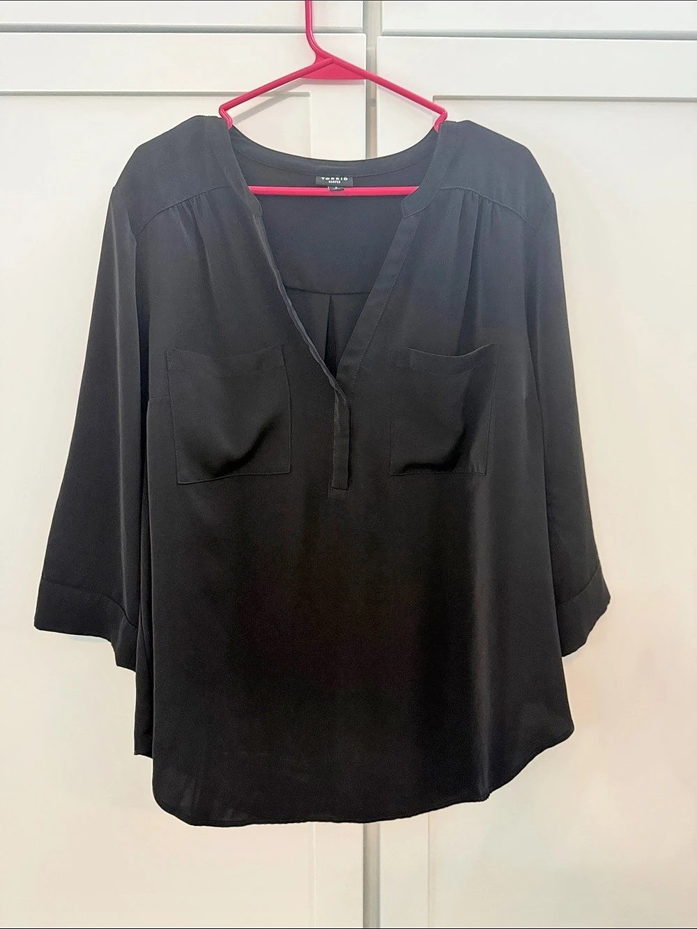 Torrid Harper Georgette 3/4 Sleeve Blouse Black Size 2